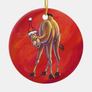 Cute Camel Christmas On Red Ceramic Tree Decoration