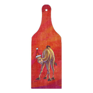 Cute Camel Christmas On Red Cutting Board