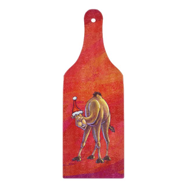 Cute Camel Christmas On Red Cutting Board (Front)