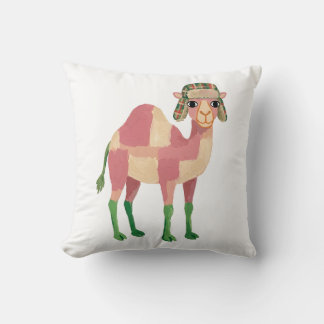 Cute Camel Plaid Trapper Hat Throw Pillow