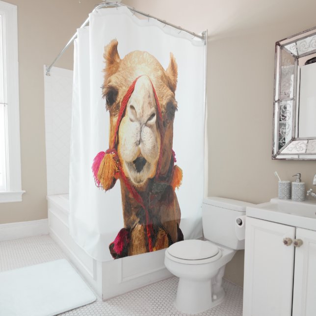 Cute Camel Portrait Shower Curtain (In Situ)