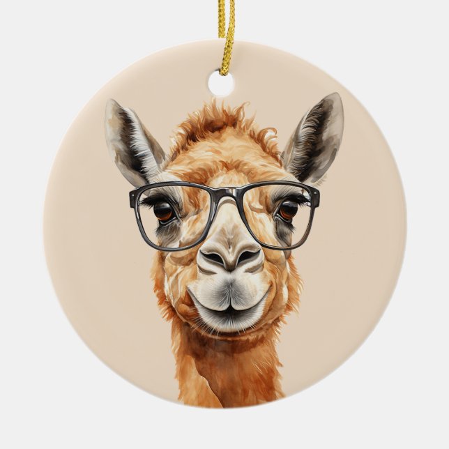 Cute camel with glasses ceramic ornament (Front)