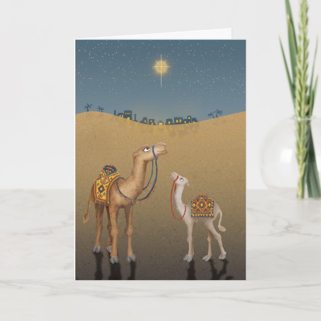 Cute camels in Bethlehem Christmas card (Front)