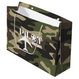 Cute Camouflage Pilot typography, personalised Large Gift Bag