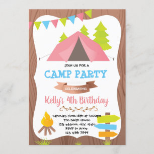 Cute camp birthday party invitation