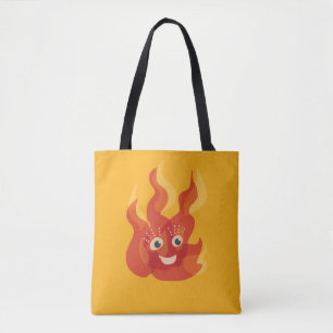 Cute camp fire flame cartoon tote bag