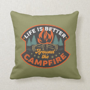 cute camper campfire word art cushion