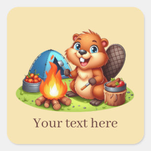 Cute Camping beaver add text  Square Sticker