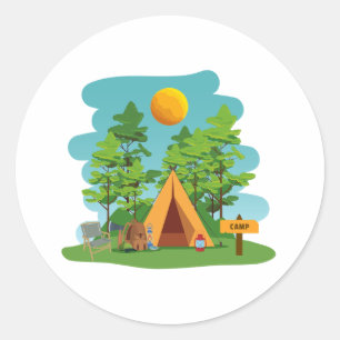 Cute Camping, Hiking and Nature Outdoors Classic Round Sticker