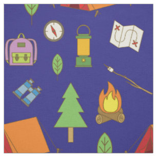 Cute Camping Hiking Kids Room Decor Blue Fabric