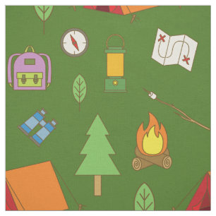 Cute Camping Hiking Kids Room Decor Green Fabric