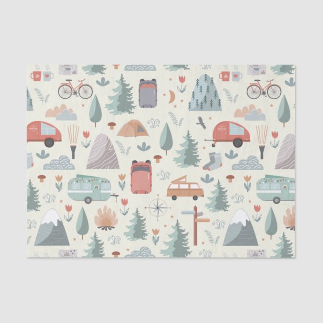 Cute Camping, Hiking, Ourdoors and Nature Theme Tissue Paper (Front)