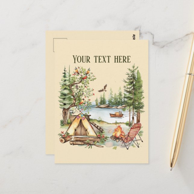 Cute camping lovers add message  postcard (Front/Back In Situ)