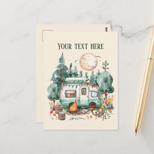 Cute camping lovers add message  postcard (Front/Back In Situ)