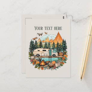 Cute camping lovers add text  postcard