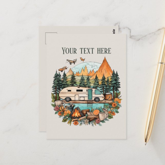 Cute camping lovers add text  postcard (Front/Back In Situ)