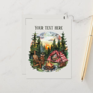 Cute camping lovers add text postcard