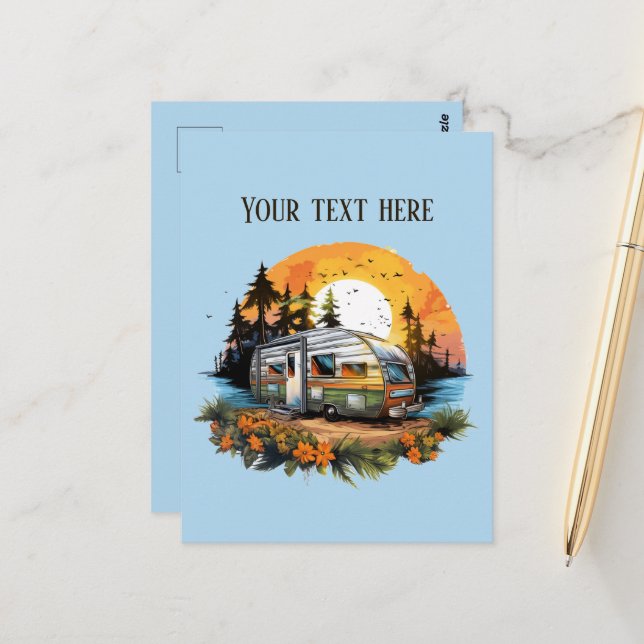 Cute camping lovers add text  postcard (Front/Back In Situ)
