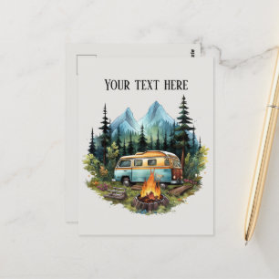 Cute camping lovers add text postcard
