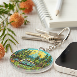 Cute camping lovers scene key ring