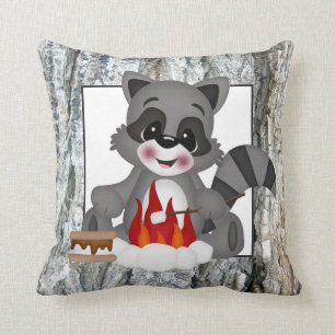 Cute Camping Racoon fun throw pillow