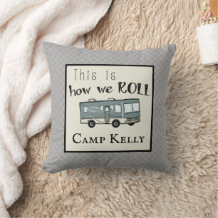 Cute Camping RV "This is How We Roll" Personalised Cushion