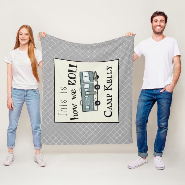 Cute Camping RV "This is How We Roll" Personalised Fleece Blanket (In Situ)