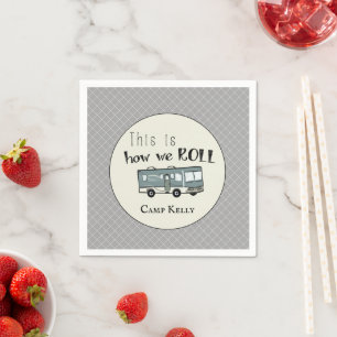 Cute Camping RV "This is How We Roll" Personalised Napkin