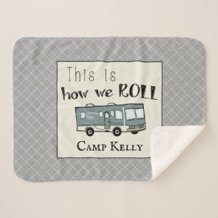 Cute Camping RV "This is How We Roll" Personalised Sherpa Blanket