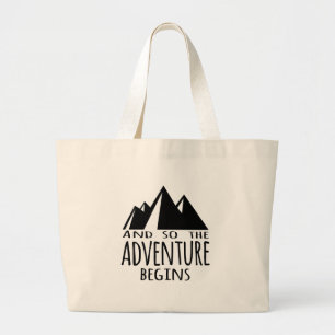Cute Camping the adventure begins Large Tote Bag