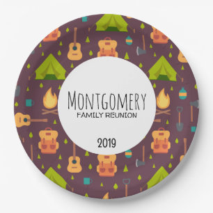Cute Camping Themed Pattern Family Reunion Paper Plate