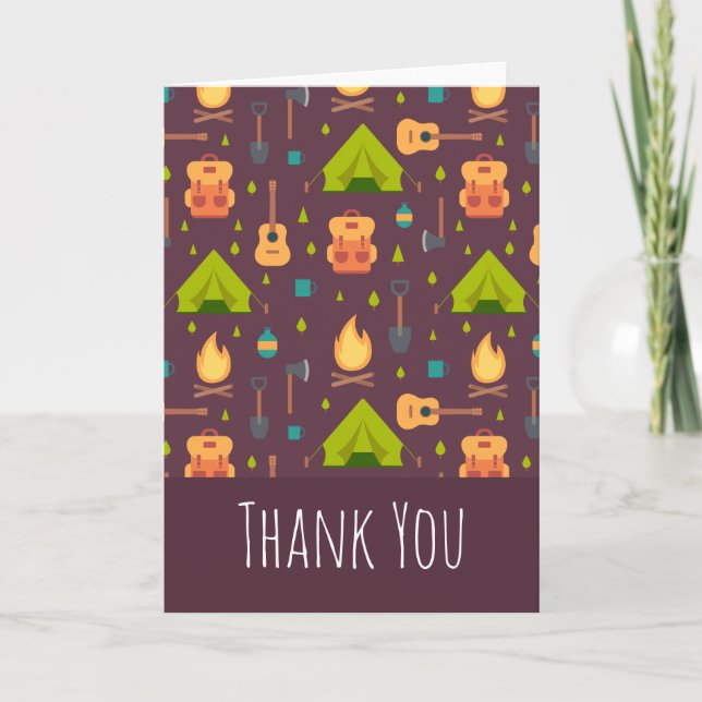 Cute Camping Themed Pattern Thank You Card (Front)