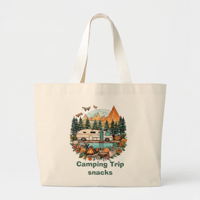 Cute camping trip snack  large tote bag (Front)