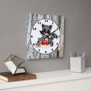 Cute Campkin Raccoon wall clock