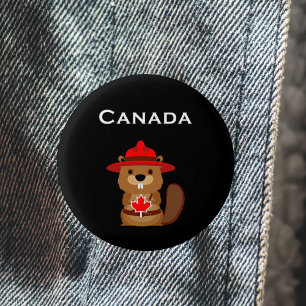 Cute Canada Beaver with Maple Leaf Dark Color 3 Cm Round Badge