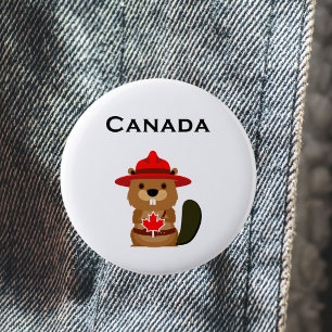 Cute Canada Beaver with Maple Leaf Light-Color 6 Cm Round Badge