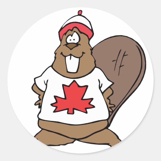 Cute Canadian Beaver Classic Round Sticker (Front)