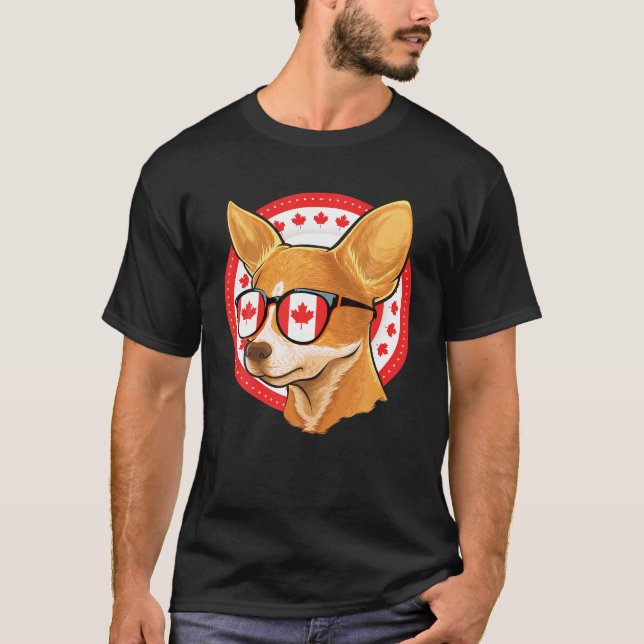 Cute Canadian Chihuahua Maple Leaf Canada Flag Sun T-Shirt (Front)