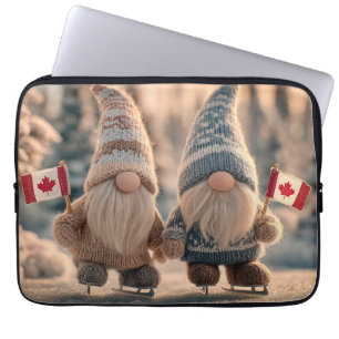 Cute Canadian Gnomes Ice Skating in Snowy Winter Laptop Sleeve