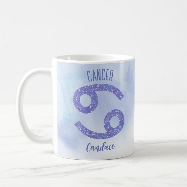 Cute Cancer Astrology Sign Personalised Coffee Mug (Left)
