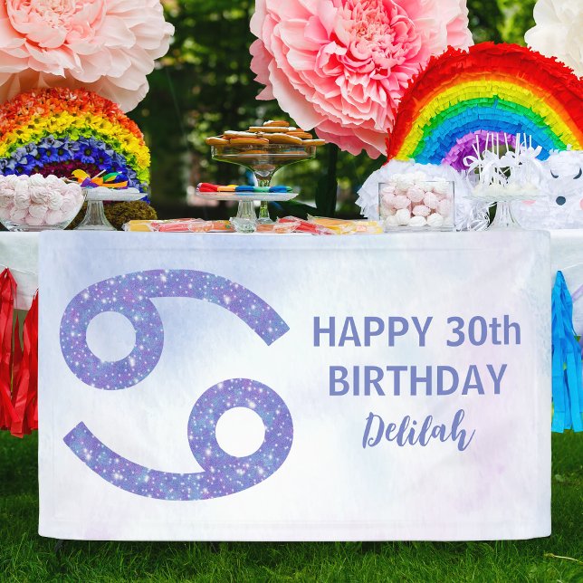 Cute Cancer Custom Purple Astrology Birthday Party Banner (Creator Uploaded)