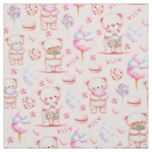 Cute Candy Bear and Sweets Seamless Pattern Fabric