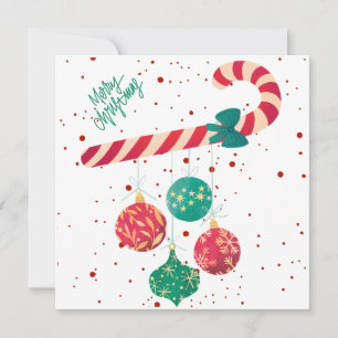 Cute Candy Cane and Christmas Ornaments Holiday Invitation