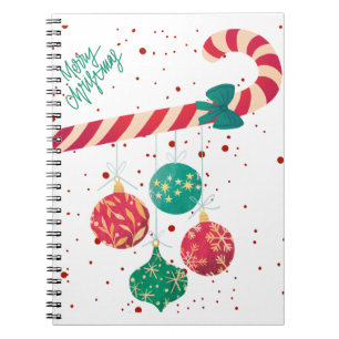Cute Candy Cane and Christmas Ornaments Holiday. Notebook