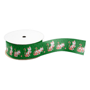 Cute Candy Cane Cat Grosgrain Ribbon
