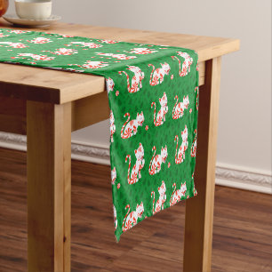 Cute Candy Cane Cat Short Table Runner