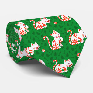 Cute Candy Cane Cat Tie
