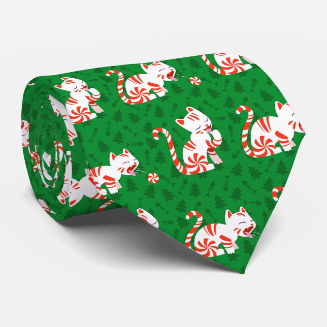 Cute Candy Cane Cat Tie (Rolled)