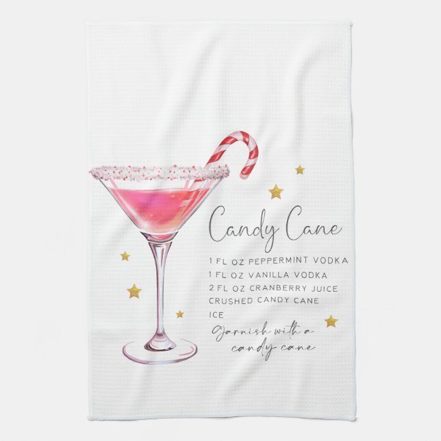 Cute Candy Cane Cocktail Recipe Tea Towel (Vertical)