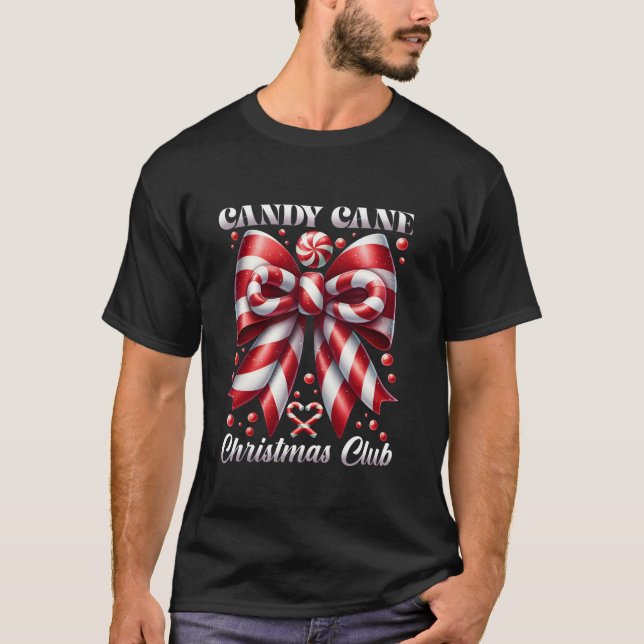 Cute Candy Cane Crew Coquette Bow Candy Lover Fami T-Shirt (Front)